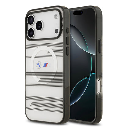 iPhone 17 Pro Max Kılıf BMW Orjinal Lisanslı M-safe Şarj Özellikli Metal Kamera Butonlu Yatay Şeritli M Dizayn Kapak