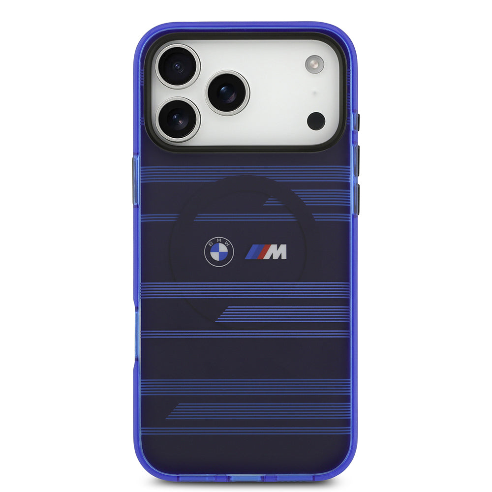 iPhone 17 Pro Max Kılıf BMW Orjinal Lisanslı M-safe Şarj Özellikli Metal Kamera Butonlu Yatay Şeritli M Dizayn Kapak