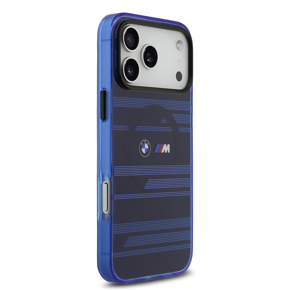 iPhone 17 Pro Max Kılıf BMW Orjinal Lisanslı M-safe Şarj Özellikli Metal Kamera Butonlu Yatay Şeritli M Dizayn Kapak