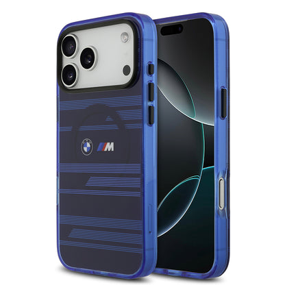 iPhone 17 Pro Max Kılıf BMW Orjinal Lisanslı M-safe Şarj Özellikli Metal Kamera Butonlu Yatay Şeritli M Dizayn Kapak
