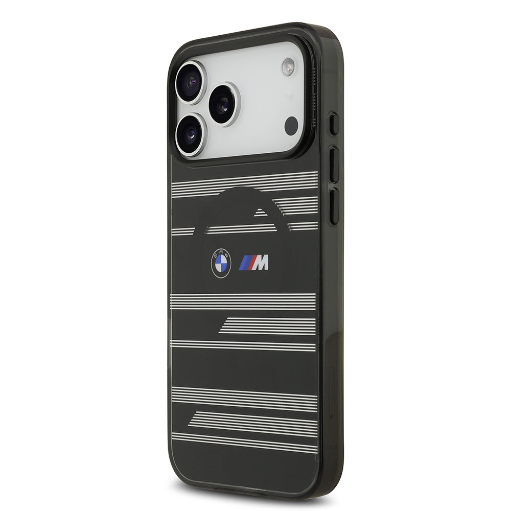 iPhone 17 Pro Max Kılıf BMW Orjinal Lisanslı M-safe Şarj Özellikli Metal Kamera Butonlu Yatay Şeritli M Dizayn Kapak