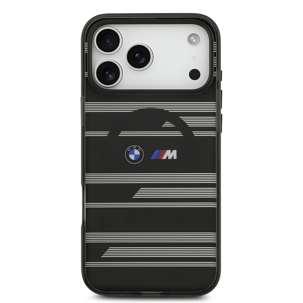 iPhone 17 Pro Max Kılıf BMW Orjinal Lisanslı M-safe Şarj Özellikli Metal Kamera Butonlu Yatay Şeritli M Dizayn Kapak