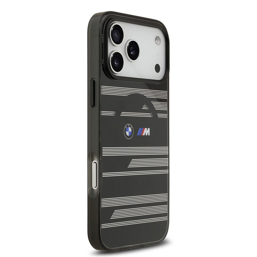 iPhone 17 Pro Max Kılıf BMW Orjinal Lisanslı M-safe Şarj Özellikli Metal Kamera Butonlu Yatay Şeritli M Dizayn Kapak