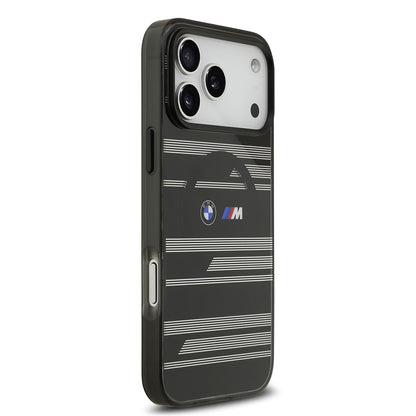 iPhone 17 Pro Max Kılıf BMW Orjinal Lisanslı M-safe Şarj Özellikli Metal Kamera Butonlu Yatay Şeritli M Dizayn Kapak
