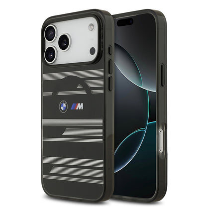 iPhone 17 Pro Max Kılıf BMW Orjinal Lisanslı M-safe Şarj Özellikli Metal Kamera Butonlu Yatay Şeritli M Dizayn Kapak
