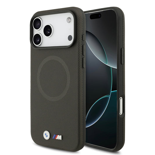 iPhone 17 Pro Max Kılıf BMW Orjinal Lisanslı M-safe Şarj Özellikli Metal Logolu Delikli M Dizayn Deri Kapak