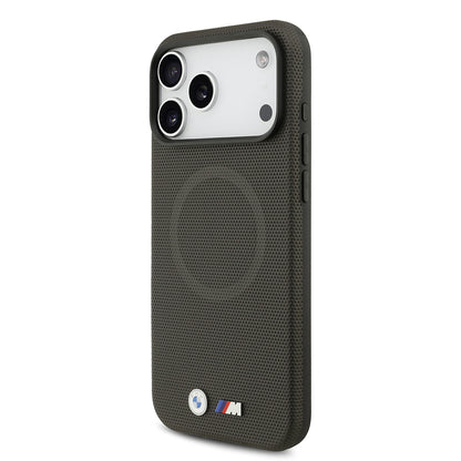 iPhone 17 Pro Max Kılıf BMW Orjinal Lisanslı M-safe Şarj Özellikli Metal Logolu Delikli M Dizayn Deri Kapak