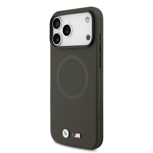 iPhone 17 Pro Max Kılıf BMW Orjinal Lisanslı M-safe Şarj Özellikli Metal Logolu Delikli M Dizayn Deri Kapak
