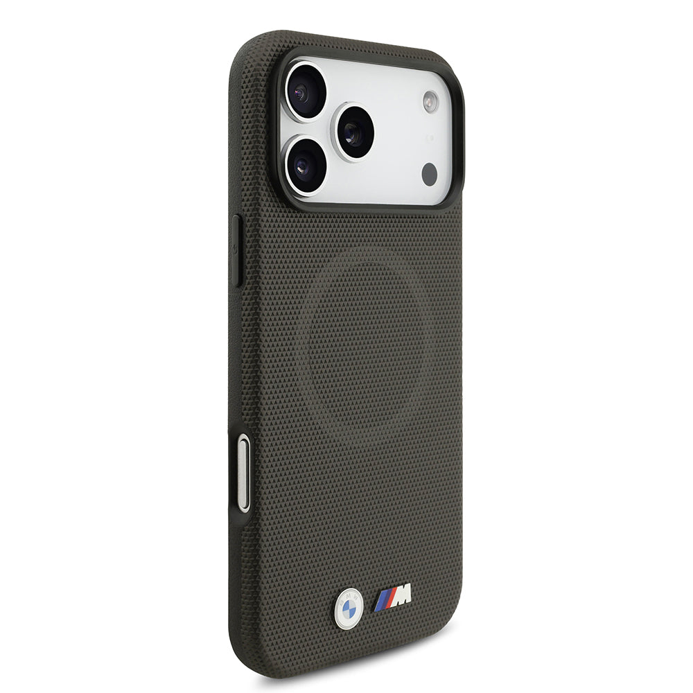 iPhone 17 Pro Max Kılıf BMW Orjinal Lisanslı M-safe Şarj Özellikli Metal Logolu Delikli M Dizayn Deri Kapak