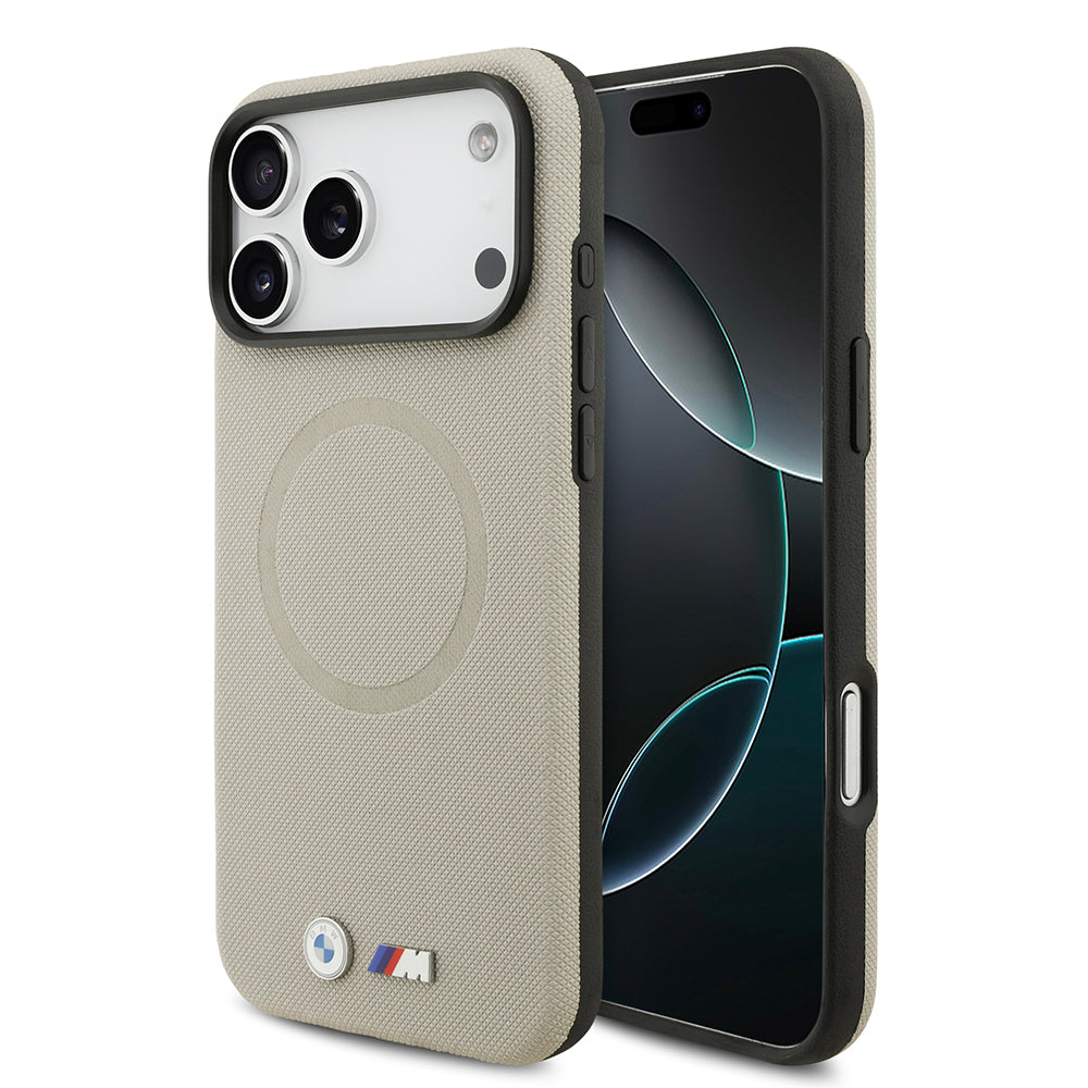iPhone 17 Pro Max Kılıf BMW Orjinal Lisanslı M-safe Şarj Özellikli Metal Logolu Delikli M Dizayn Deri Kapak