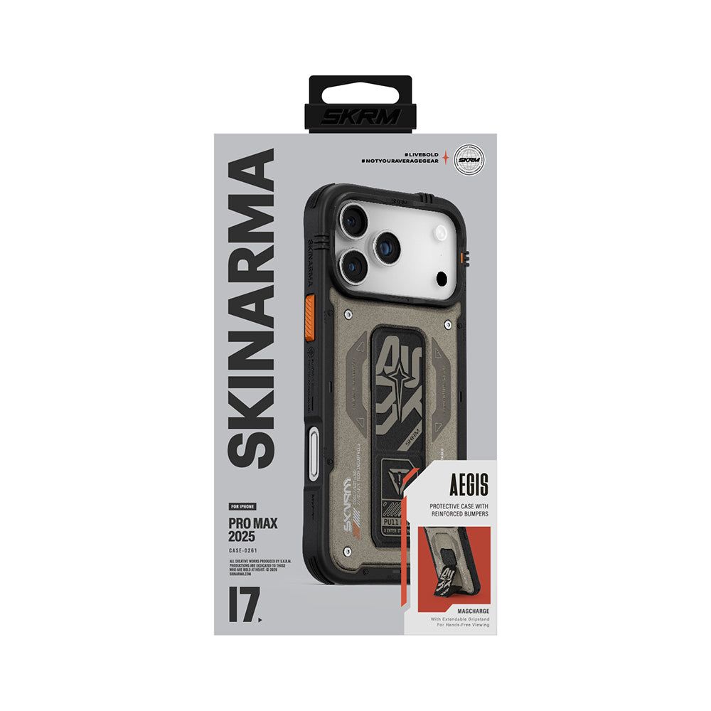 iPhone 17 Pro Max Kılıf Desenli Airbag Tasarımlı Standlı Skinarma Aegis Kapak