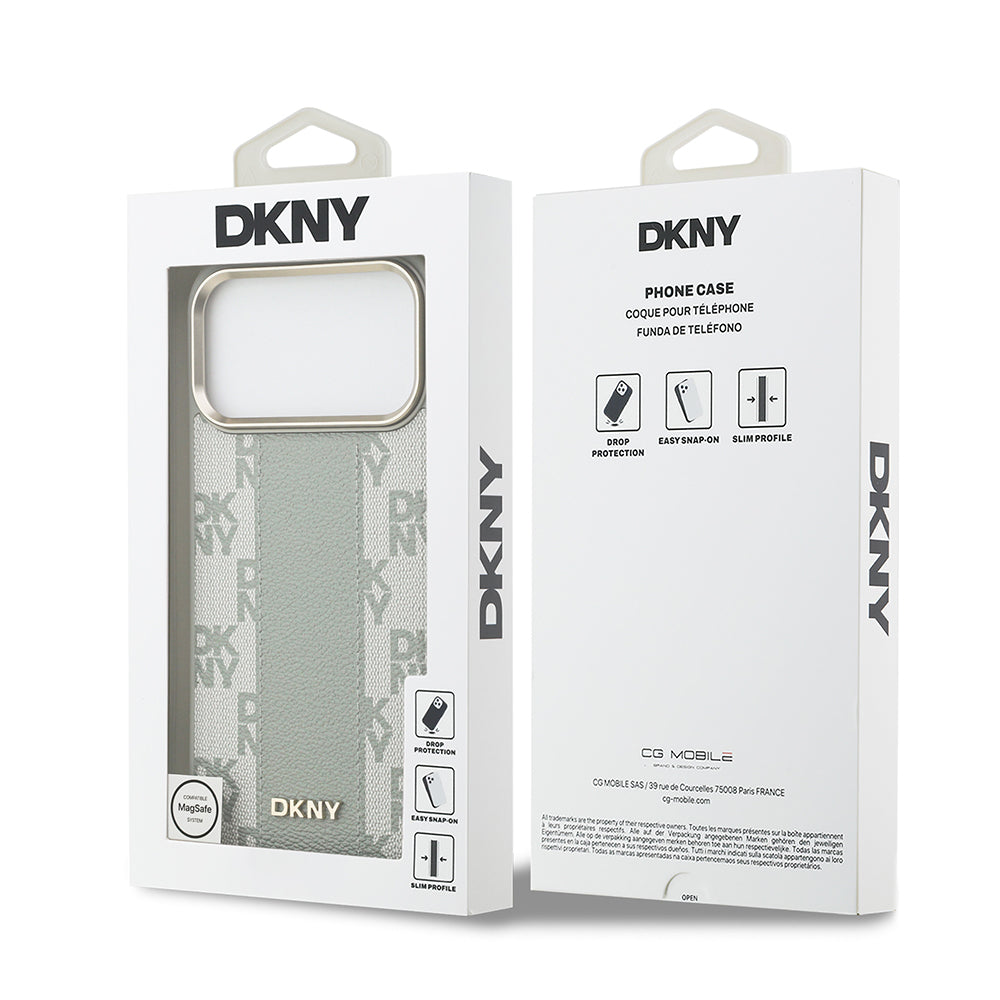 iPhone 17 Pro Max Kılıf DKNY Orjinal Lisanslı M-safe Şarj Özellikli 3D Yazılı Checkered Pattern Kapak