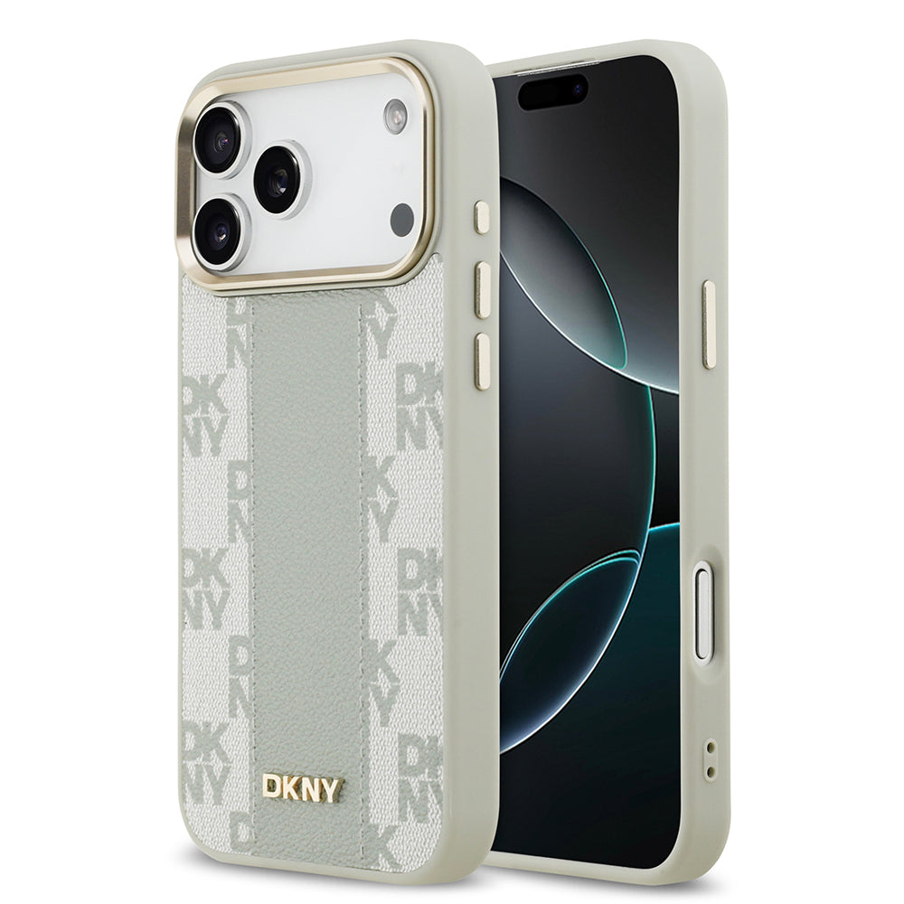 iPhone 17 Pro Max Kılıf DKNY Orjinal Lisanslı M-safe Şarj Özellikli 3D Yazılı Checkered Pattern Kapak