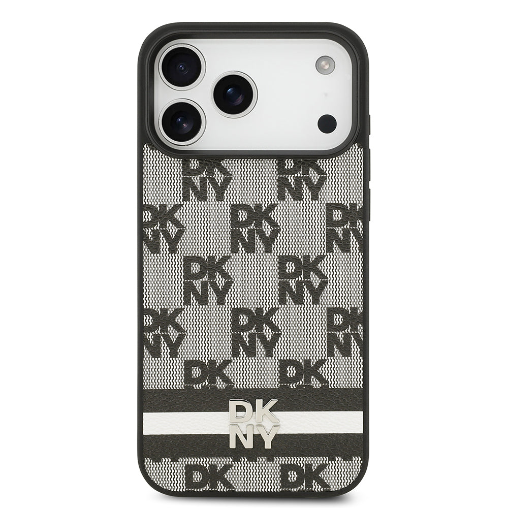 iPhone 17 Pro Max Kılıf DKNY Orjinal Lisanslı M-safe Şarj Özellikli 3D Yazılı Metal Logolu Kapak
