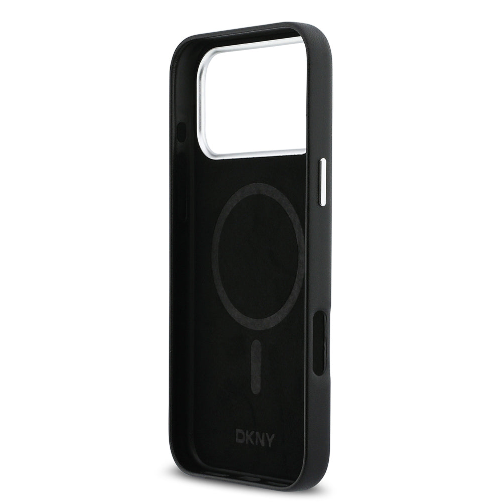 iPhone 17 Pro Max Kılıf DKNY Orjinal Lisanslı M-safe Şarj Özellikli PU Büyük Dikey Logolu Kapak