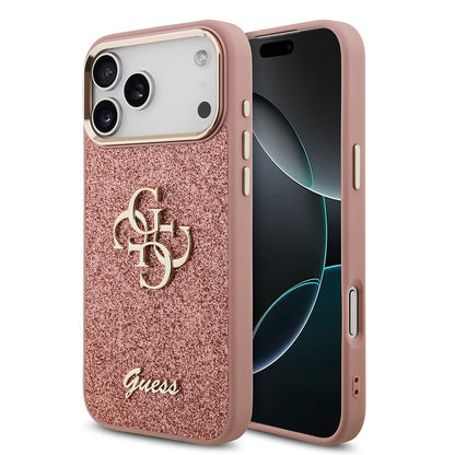 iPhone 17 Pro Max Kılıf Guess Orjinal Lisanslı 4G Büyük Metal Kamera Çerçeveli ve Logolu Glitter Kapak