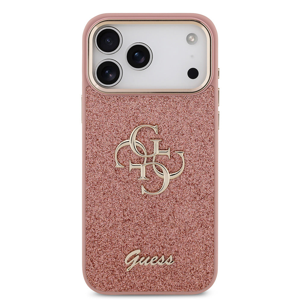 iPhone 17 Pro Max Kılıf Guess Orjinal Lisanslı 4G Büyük Metal Kamera Çerçeveli ve Logolu Glitter Kapak