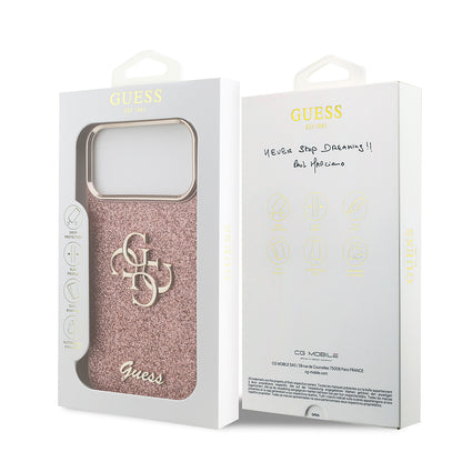 iPhone 17 Pro Max Kılıf Guess Orjinal Lisanslı 4G Büyük Metal Kamera Çerçeveli ve Logolu Glitter Kapak