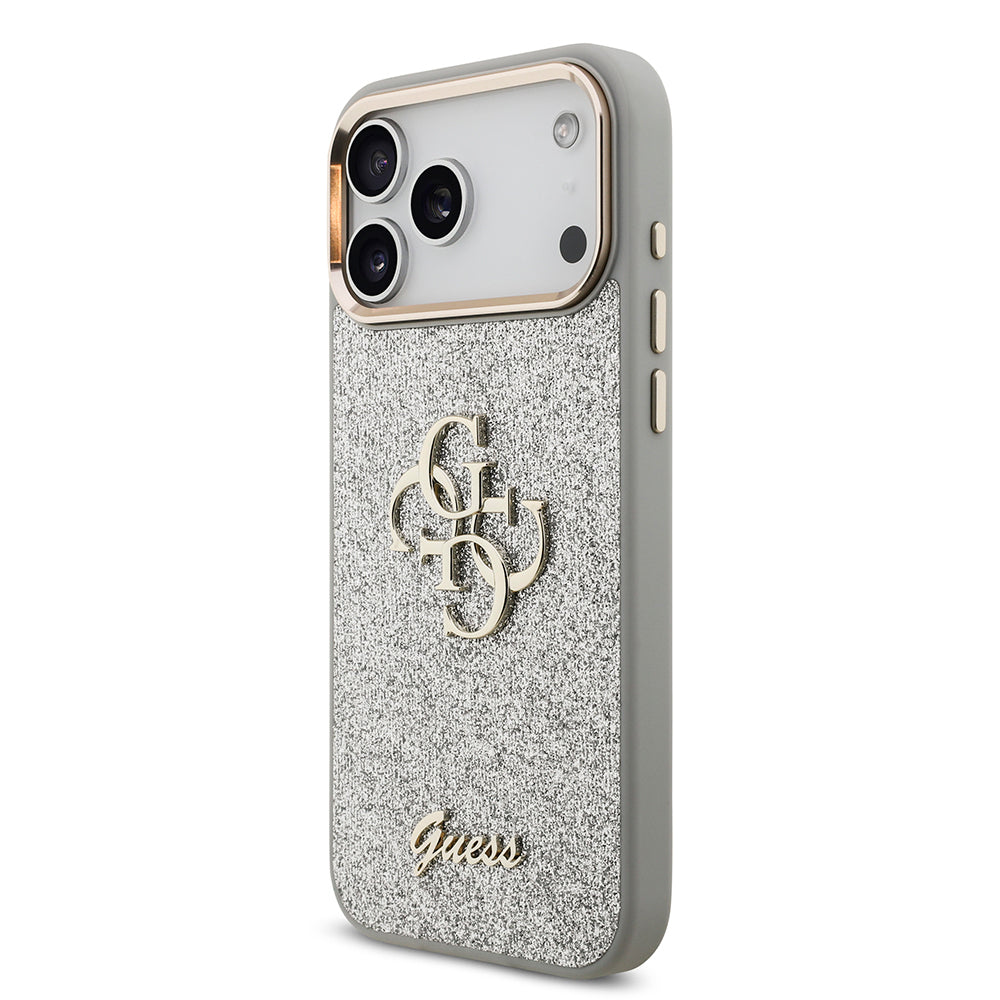 iPhone 17 Pro Max Kılıf Guess Orjinal Lisanslı 4G Büyük Metal Kamera Çerçeveli ve Logolu Glitter Kapak