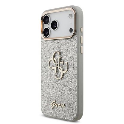 iPhone 17 Pro Max Kılıf Guess Orjinal Lisanslı 4G Büyük Metal Kamera Çerçeveli ve Logolu Glitter Kapak