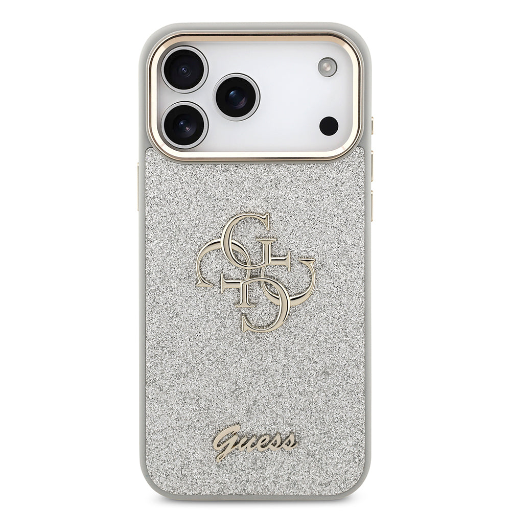 iPhone 17 Pro Max Kılıf Guess Orjinal Lisanslı 4G Büyük Metal Kamera Çerçeveli ve Logolu Glitter Kapak