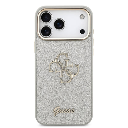 iPhone 17 Pro Max Kılıf Guess Orjinal Lisanslı 4G Büyük Metal Kamera Çerçeveli ve Logolu Glitter Kapak