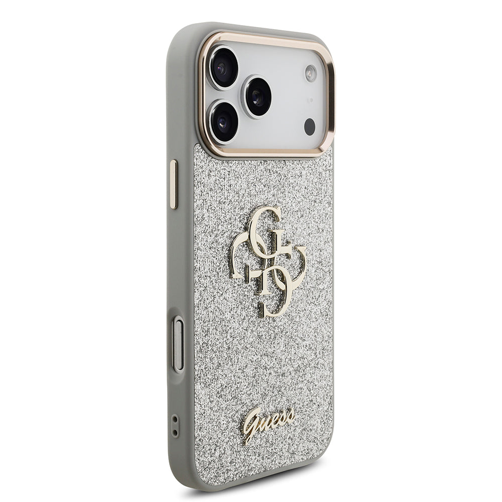 iPhone 17 Pro Max Kılıf Guess Orjinal Lisanslı 4G Büyük Metal Kamera Çerçeveli ve Logolu Glitter Kapak