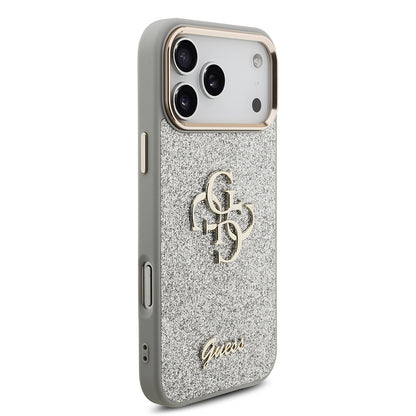 iPhone 17 Pro Max Kılıf Guess Orjinal Lisanslı 4G Büyük Metal Kamera Çerçeveli ve Logolu Glitter Kapak