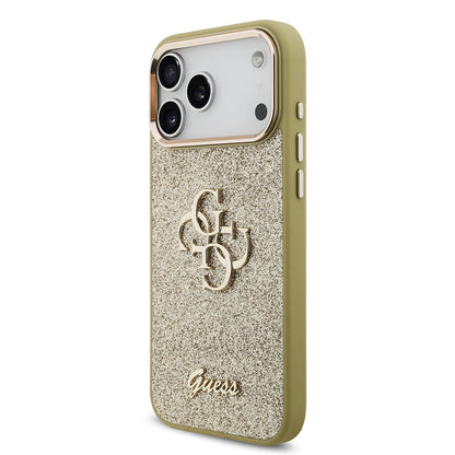 iPhone 17 Pro Max Kılıf Guess Orjinal Lisanslı 4G Büyük Metal Kamera Çerçeveli ve Logolu Glitter Kapak