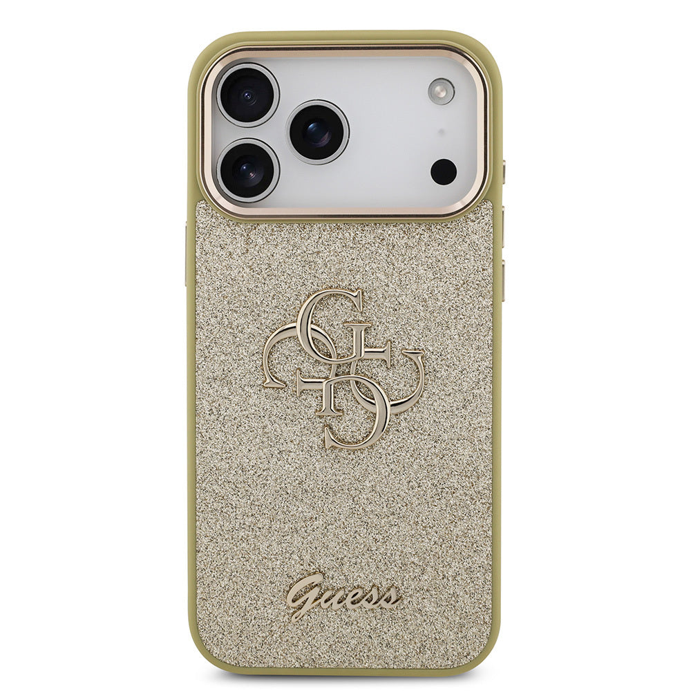 iPhone 17 Pro Max Kılıf Guess Orjinal Lisanslı 4G Büyük Metal Kamera Çerçeveli ve Logolu Glitter Kapak