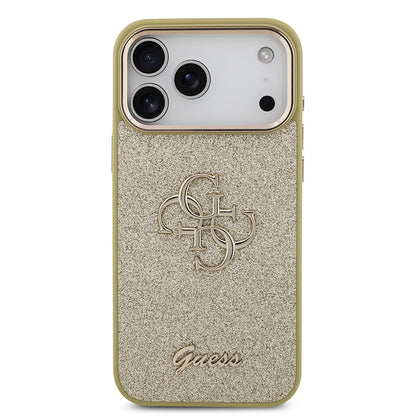 iPhone 17 Pro Max Kılıf Guess Orjinal Lisanslı 4G Büyük Metal Kamera Çerçeveli ve Logolu Glitter Kapak