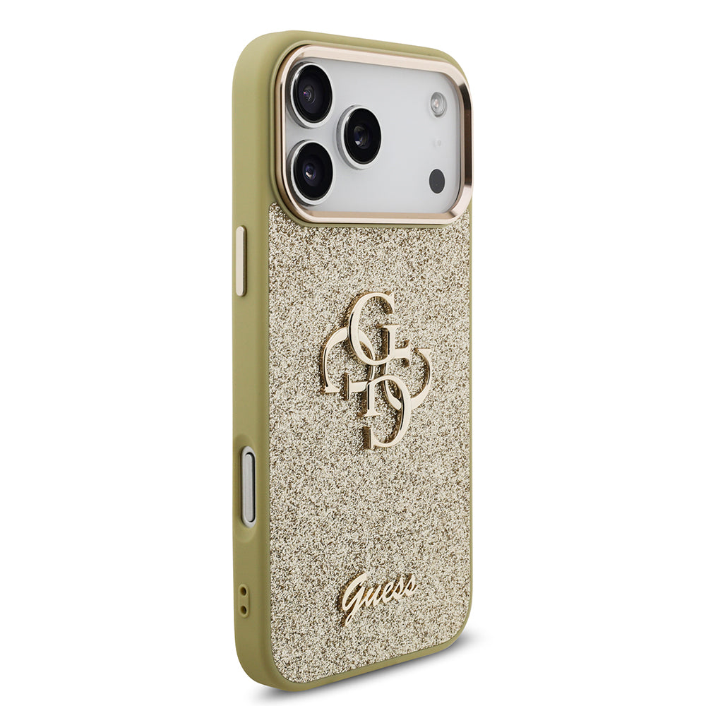 iPhone 17 Pro Max Kılıf Guess Orjinal Lisanslı 4G Büyük Metal Kamera Çerçeveli ve Logolu Glitter Kapak