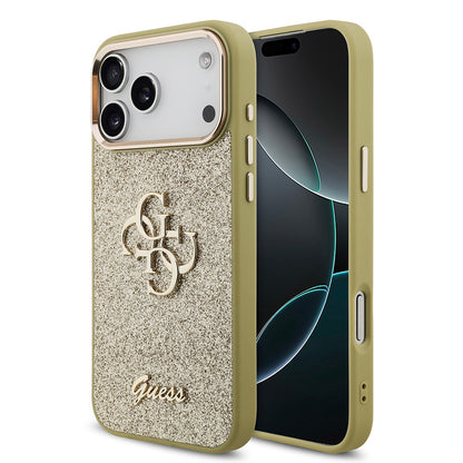 iPhone 17 Pro Max Kılıf Guess Orjinal Lisanslı 4G Büyük Metal Kamera Çerçeveli ve Logolu Glitter Kapak