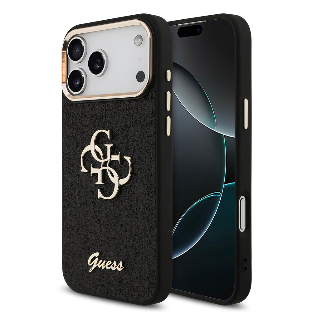 iPhone 17 Pro Max Kılıf Guess Orjinal Lisanslı 4G Büyük Metal Kamera Çerçeveli ve Logolu Glitter Kapak