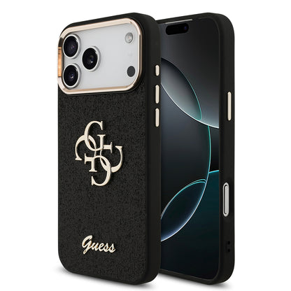 iPhone 17 Pro Max Kılıf Guess Orjinal Lisanslı 4G Büyük Metal Kamera Çerçeveli ve Logolu Glitter Kapak