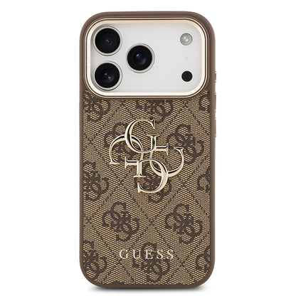 iPhone 17 Pro Max Kılıf Guess Orjinal Lisanslı Gold Metal Kamera Çerçeveli 4G Desenli Metal Büyük 4G ve Yazı Logolu Kapak