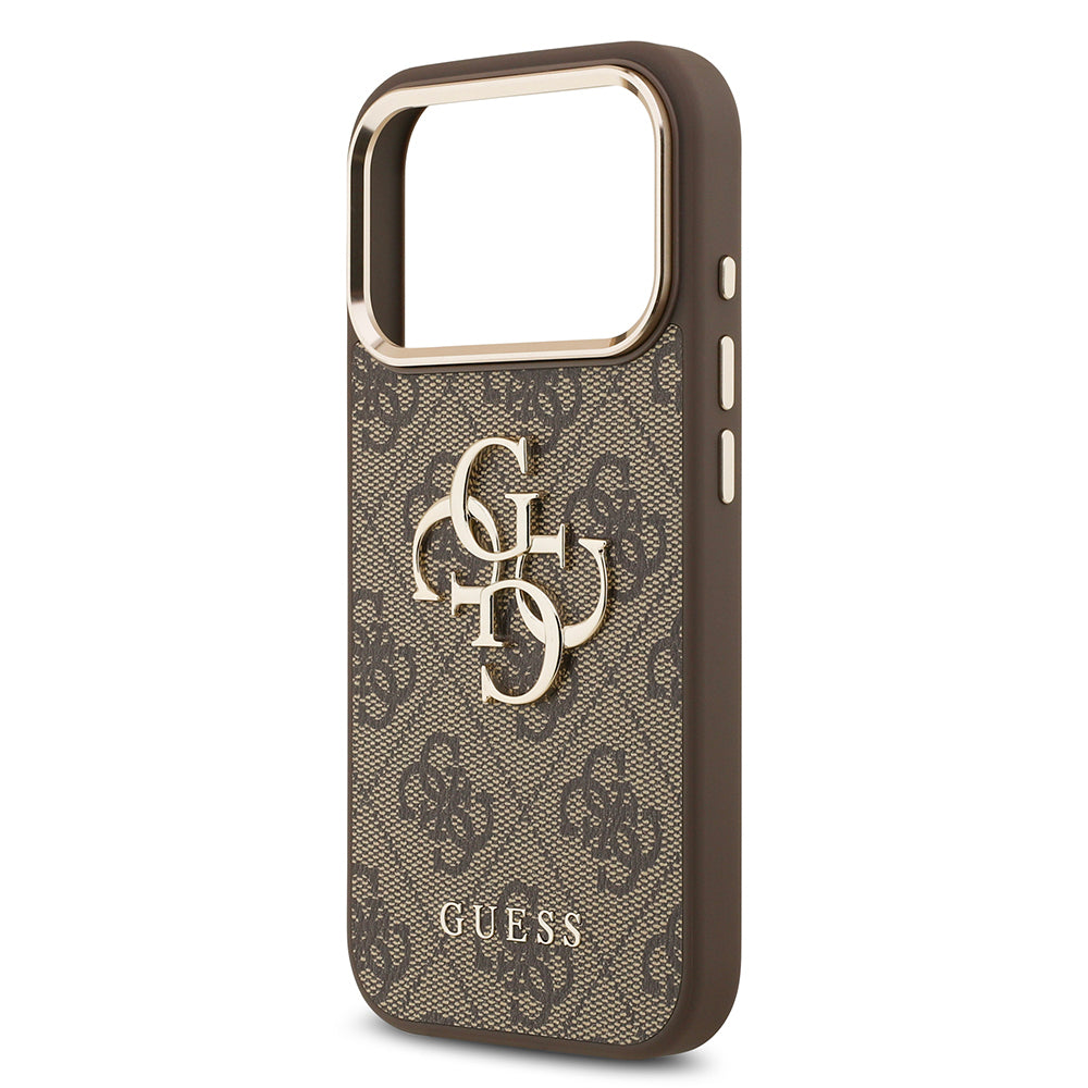 iPhone 17 Pro Max Kılıf Guess Orjinal Lisanslı Gold Metal Kamera Çerçeveli 4G Desenli Metal Büyük 4G ve Yazı Logolu Kapak