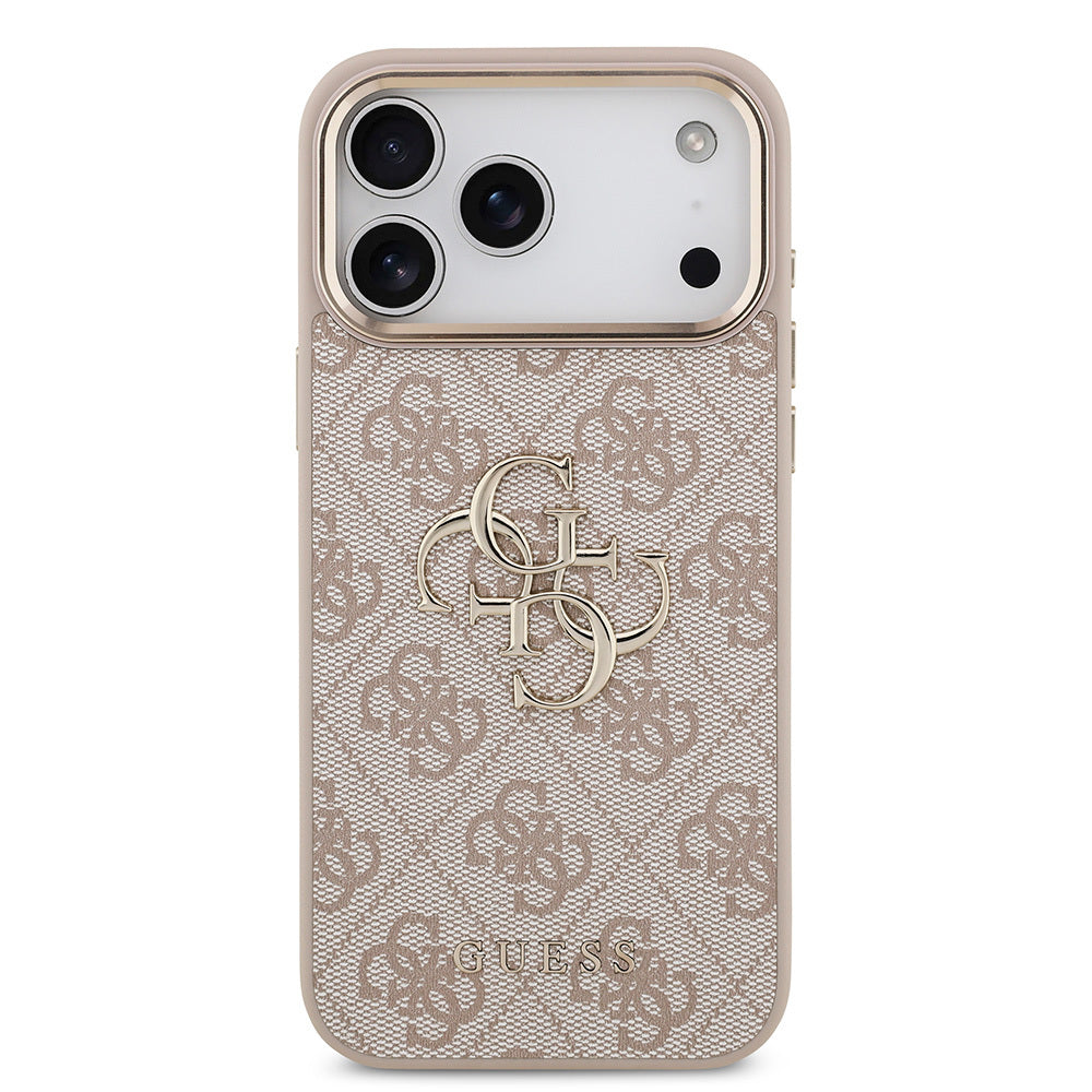 iPhone 17 Pro Max Kılıf Guess Orjinal Lisanslı Gold Metal Kamera Çerçeveli 4G Desenli Metal Büyük 4G ve Yazı Logolu Kapak