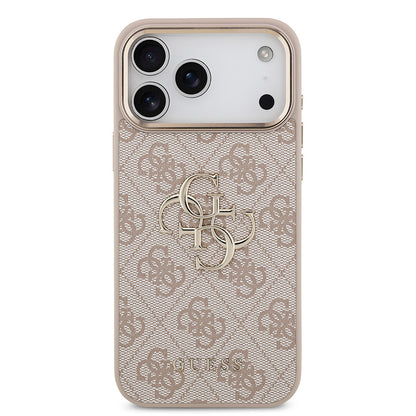 iPhone 17 Pro Max Kılıf Guess Orjinal Lisanslı Gold Metal Kamera Çerçeveli 4G Desenli Metal Büyük 4G ve Yazı Logolu Kapak