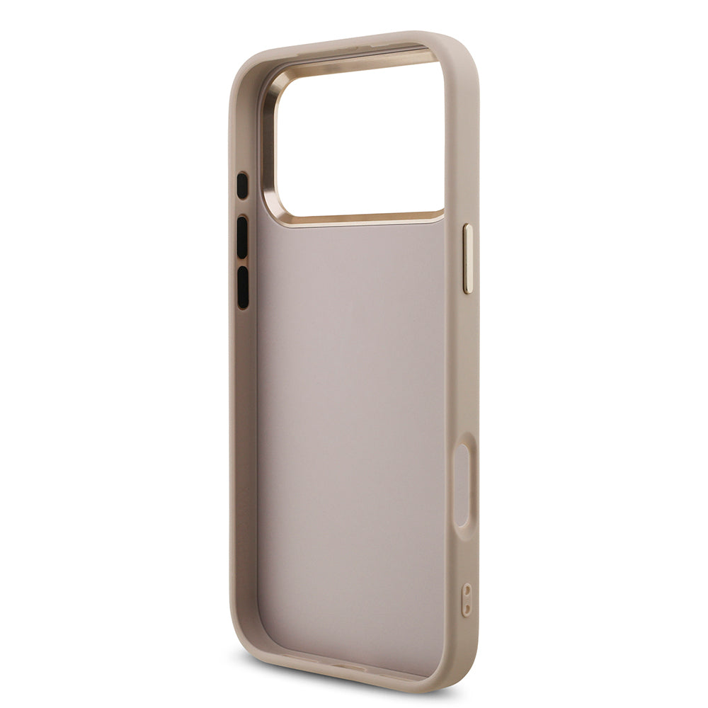 iPhone 17 Pro Max Kılıf Guess Orjinal Lisanslı Gold Metal Kamera Çerçeveli 4G Desenli Metal Büyük 4G ve Yazı Logolu Kapak
