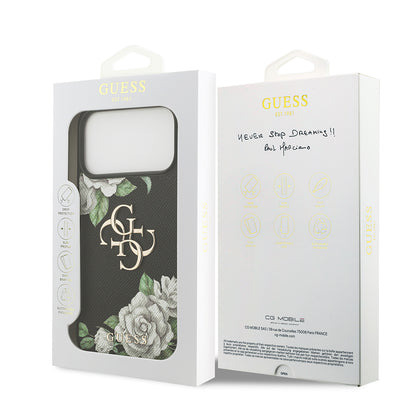 iPhone 17 Pro Max Kılıf Guess Orjinal Lisanslı Gül Baskılı Büyük Metal Logo Dizaynlı Kapak