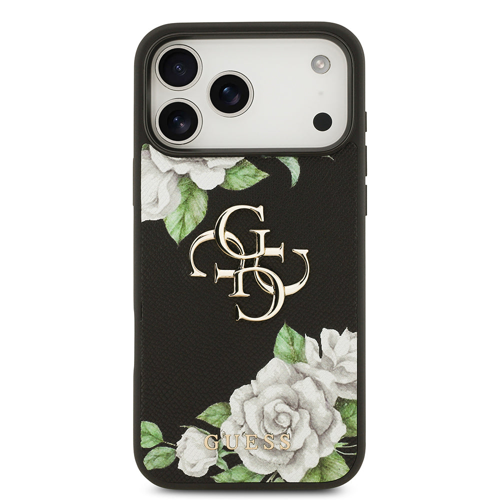 iPhone 17 Pro Max Kılıf Guess Orjinal Lisanslı Gül Baskılı Büyük Metal Logo Dizaynlı Kapak