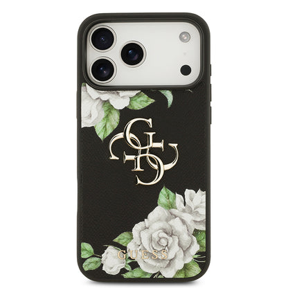 iPhone 17 Pro Max Kılıf Guess Orjinal Lisanslı Gül Baskılı Büyük Metal Logo Dizaynlı Kapak