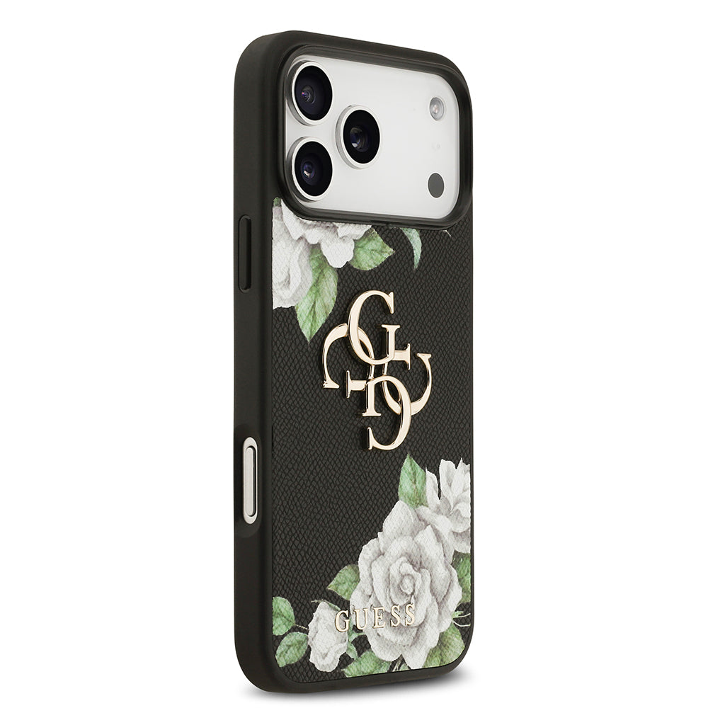 iPhone 17 Pro Max Kılıf Guess Orjinal Lisanslı Gül Baskılı Büyük Metal Logo Dizaynlı Kapak