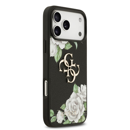 iPhone 17 Pro Max Kılıf Guess Orjinal Lisanslı Gül Baskılı Büyük Metal Logo Dizaynlı Kapak