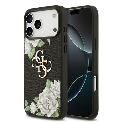 iPhone 17 Pro Max Kılıf Guess Orjinal Lisanslı Gül Baskılı Büyük Metal Logo Dizaynlı Kapak