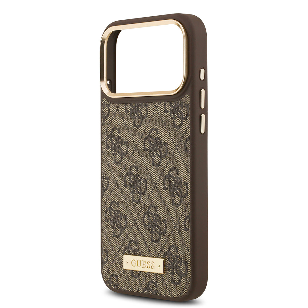 iPhone 17 Pro Max Kılıf Guess Orjinal Lisanslı M-safe Şarj Özellikli 4G Desenli PU Metal Plaka Klasik Logolu Kapak