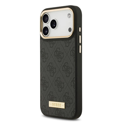 iPhone 17 Pro Max Kılıf Guess Orjinal Lisanslı M-safe Şarj Özellikli 4G Desenli PU Metal Plaka Klasik Logolu Kapak