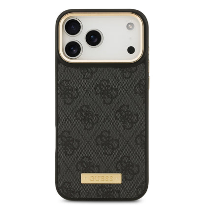iPhone 17 Pro Max Kılıf Guess Orjinal Lisanslı M-safe Şarj Özellikli 4G Desenli PU Metal Plaka Klasik Logolu Kapak