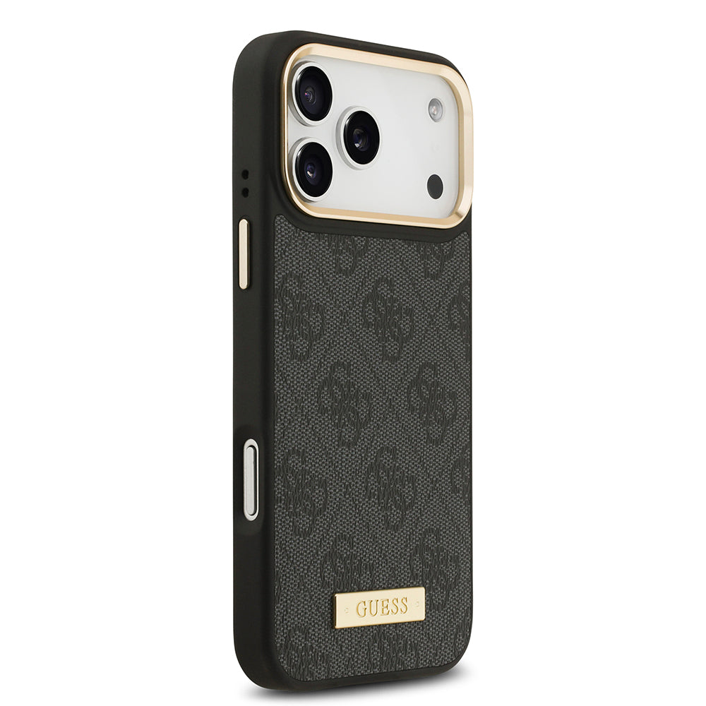 iPhone 17 Pro Max Kılıf Guess Orjinal Lisanslı M-safe Şarj Özellikli 4G Desenli PU Metal Plaka Klasik Logolu Kapak